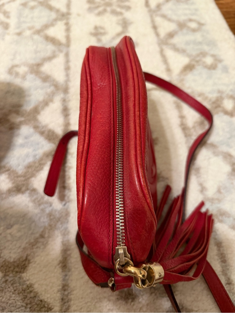 Gucci Red Pebbled Leather Crossbody with Tassel - Picture 3 of 5